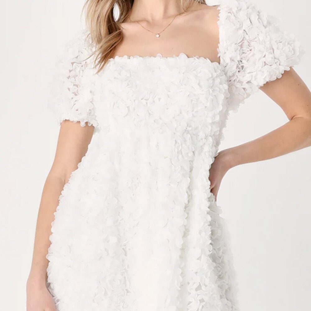 Precious Passion White Floral Puff Sleeve Babydoll Dress Lulus